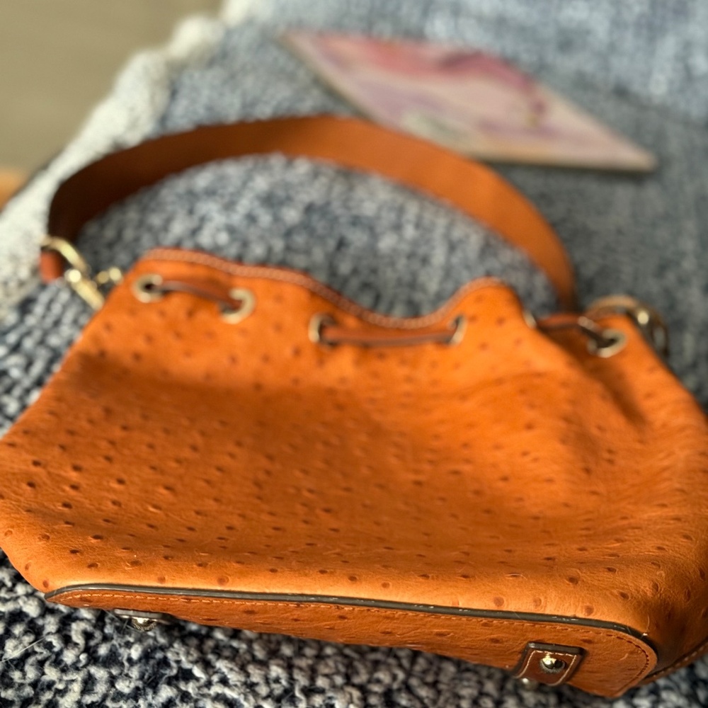 Dooney & Bourne, Ostrich collection, orange, Shoulder Bag - Picture 3 of 7